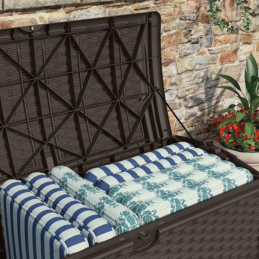 Suncast 72 Gallon Resin Wicker Outdoor Patio Storage Deck Box, Brown (6 Pack) 72 gallon - 6 Pack