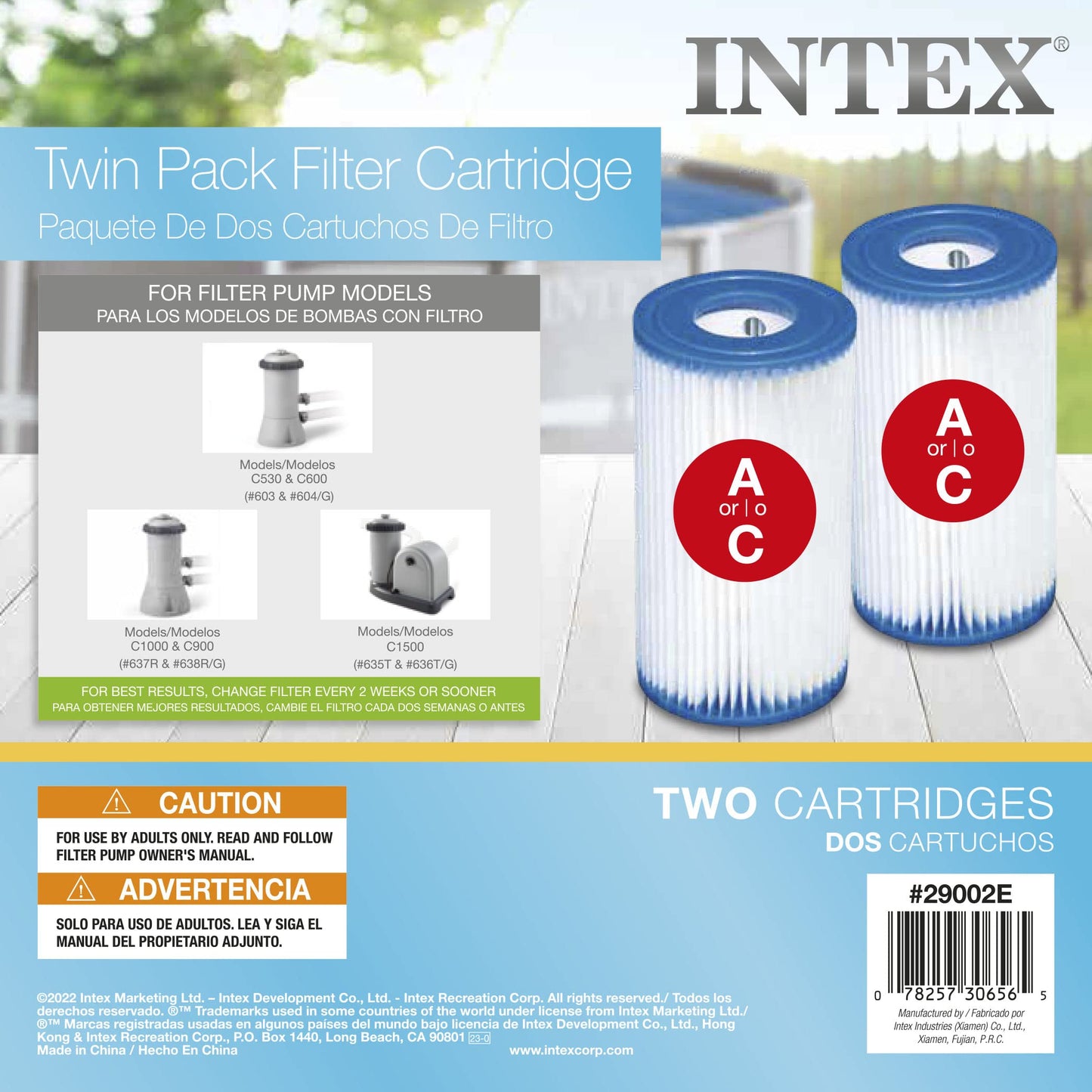 Intex Type A Filter Cartridge for Pools, Twin Pack, 1 Pack, White