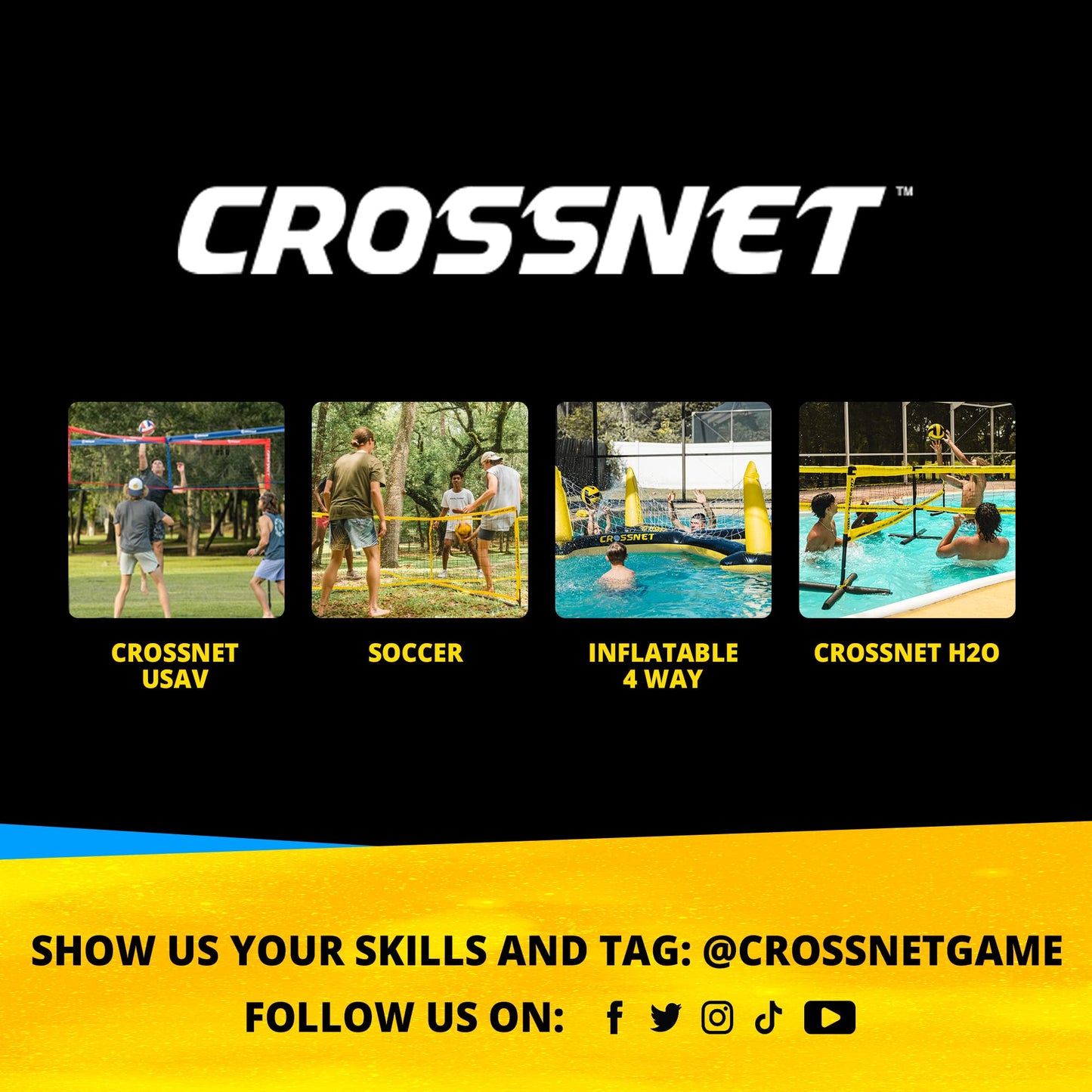 CROSSNET H2O Volleyball Pool Game for Adults and Family - Four Square Net Pool Game - Quick Assemble & Portable - Pool Volleyball Set for Inground Pools - Perfect Pool Toys for All Ages W/Accessories