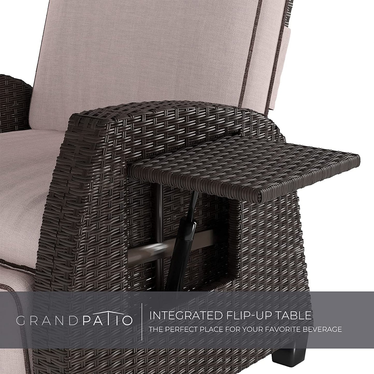 Grand patio Outdoor Recliners Set of 2 Patio Recliner Chair, All-Weather Wicker Reclining Patio Chairs, Flip-up Side Table, Recliner Chair, Flax Beige 2pcs 2 PCS