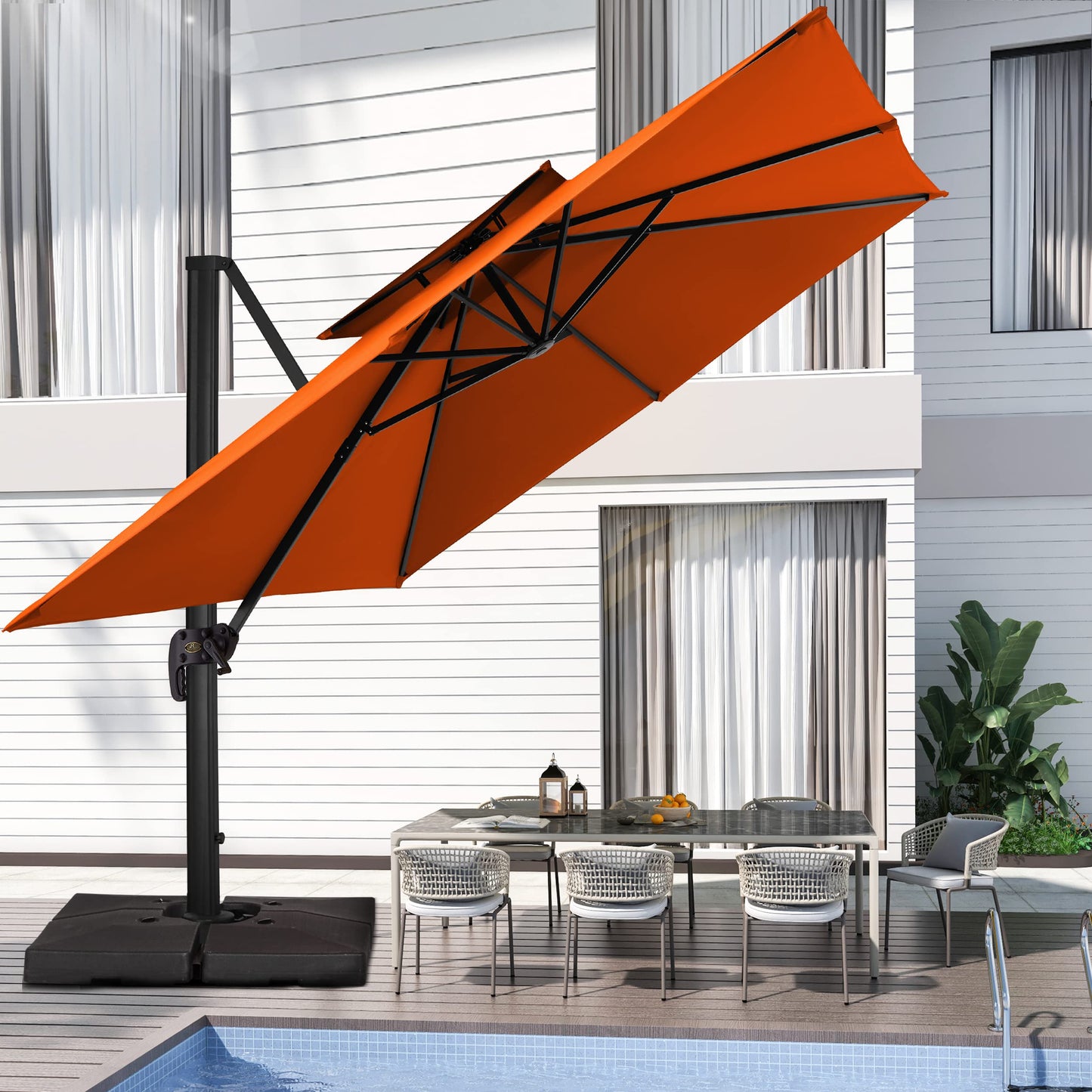Square Cantilever Patio Umbrella 12FT Coral Orange