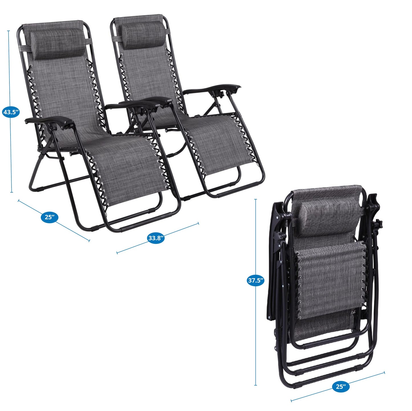 Zero Gravity Chairs Set of 2 Pool Lounge Chair Zero Gravity Recliner Lawn Patio Outdoor Porch Beach Backyard Anti Gravity Chair Folding Reclining Camping Chair with Headrest by Naomi Home - Grey Modern