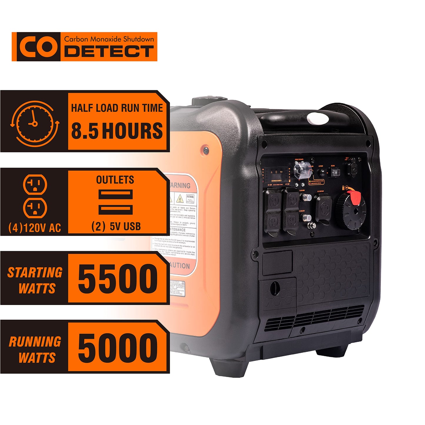 GENMAX GM5500i 500W Ultra-Quiet Gas Engine Portable Inverter Generator - EPA Compliant