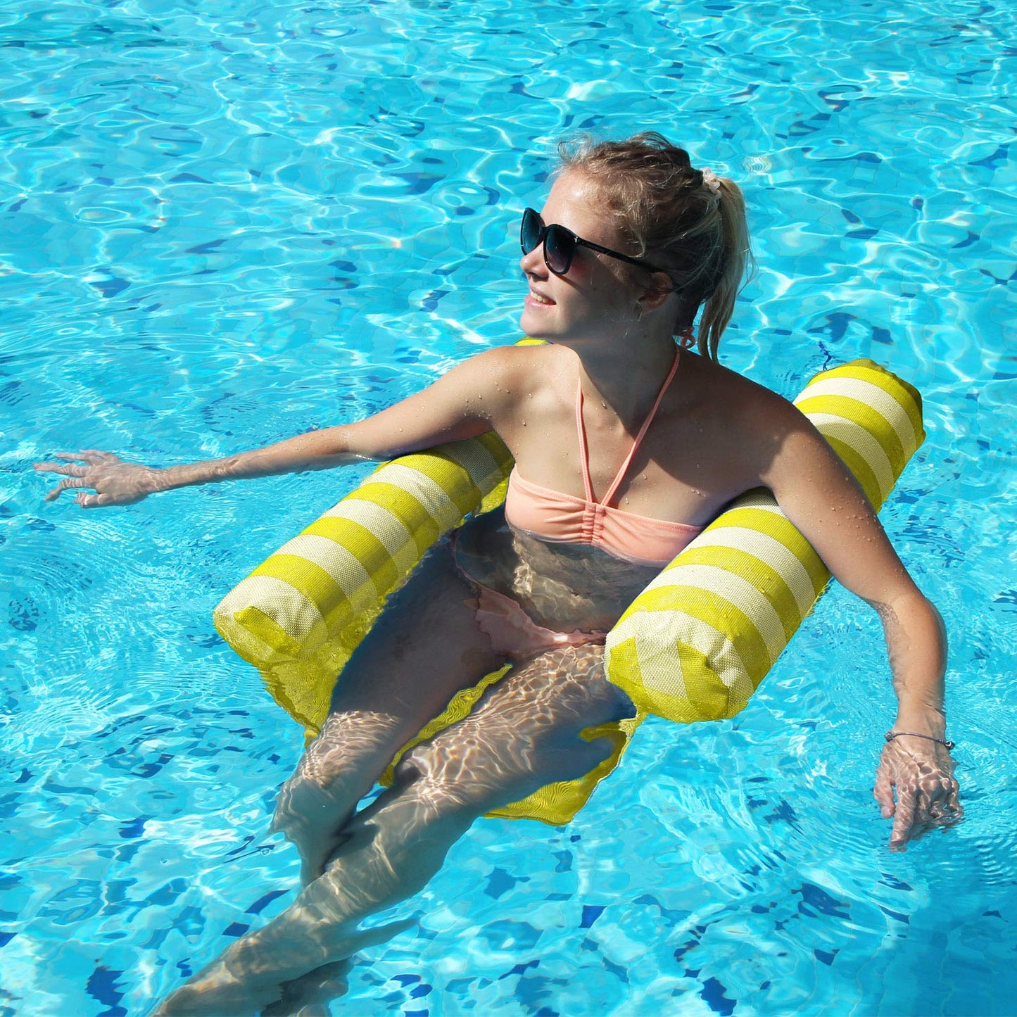 FindUWill 2 Pack Premium Swimming Pool Float Hammock, Multi-Purpose Inflatable Hammock (Saddle, Lounge Chair, Hammock, Drifter), Water Hammock Lounge (04)yellow and Violet