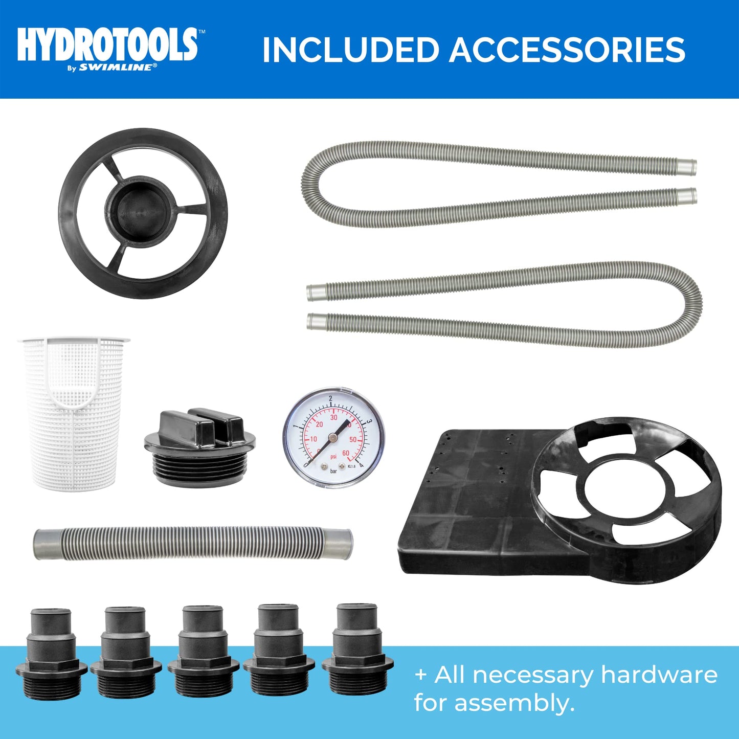 HYDROTOOLS By SWIMLINE Pool Sand Filter Pump For Above Ground & Inground Pool | 12 Inch Cleaner System 1/3 HP (0.3 THP) Horsepower 2220 GPH |For Pools Up To 9000 Gallons Intex Bestway Compatible 71233 12'' A/G Sand Filter Up To 9000 Gal