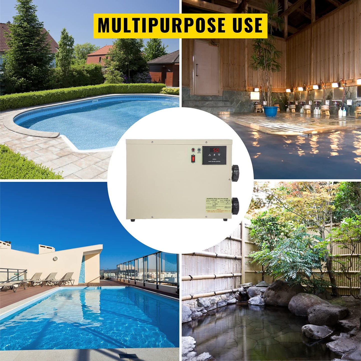 VEVOR Electric Pool Heater 11KW 240V Swimming Pool Electric Heater Water Bath Heater Electric Digital fit for Thermostat, fit for Max 1981 Gallon Pool Equipment,Note:You Must Wire This Item Yourself 11KW 224V