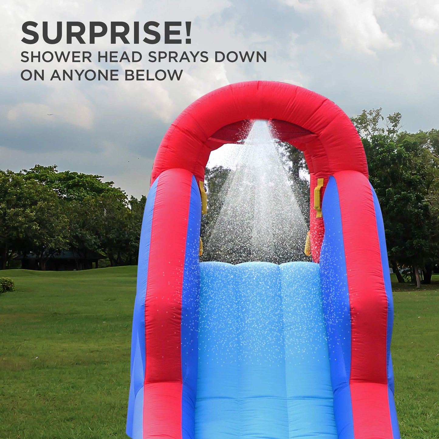 Sunny & Fun Compact Inflatable Water Slide Park – Heavy-Duty Nylon for Outdoor Fun - Climbing Wall, Slide, & Small Splash Pool – Easy to Set Up & Inflate with Included Air Pump & Carrying Case Blue/Red