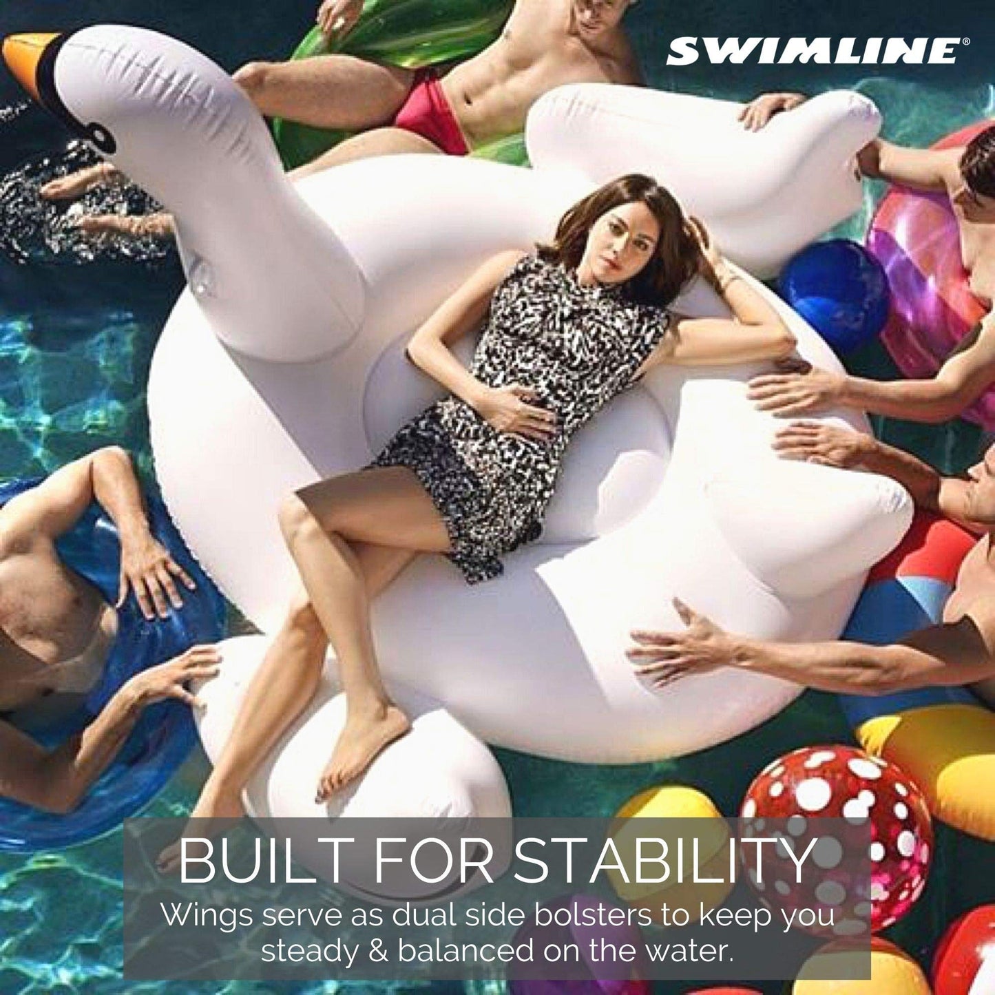SWIMLINE Original Giant Ride On Inflatable Pool Float Lounge Series | Floaties W/Stable Legs Wings Large Rideable Blow Up Summer Beach Swimming Party Big Raft Tube Decoration Tan Toys for Kids Adults Swan Original