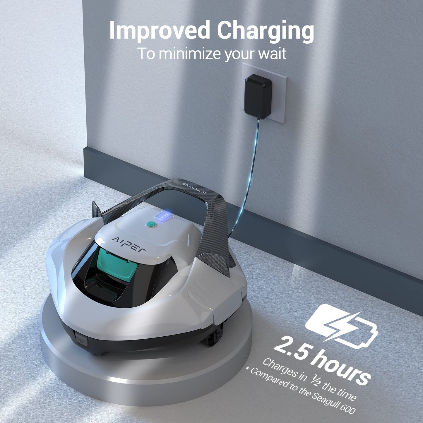AIPER Cordless Robotic Pool Cleaner, Pool Vacuum with Dual-Drive Motors, Self-Parking Technology, Lightweight, Perfect for Above-Ground/In-Ground Flat Pools up to 40 Feet (Lasts 90 Mins) White