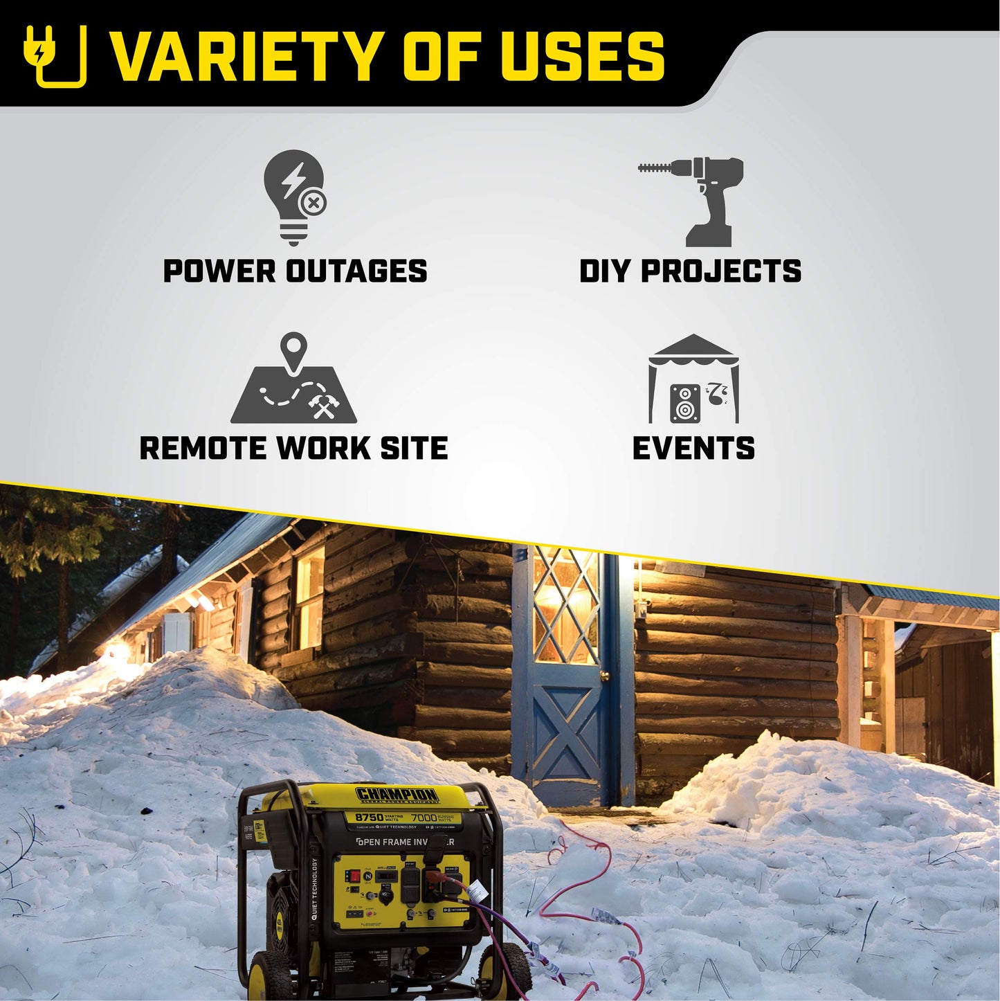 Champion Power Equipment 100520 8750-Watt DH Series Open Frame Inverter, Electric Start 8750-Watt + Gas + Electric Start