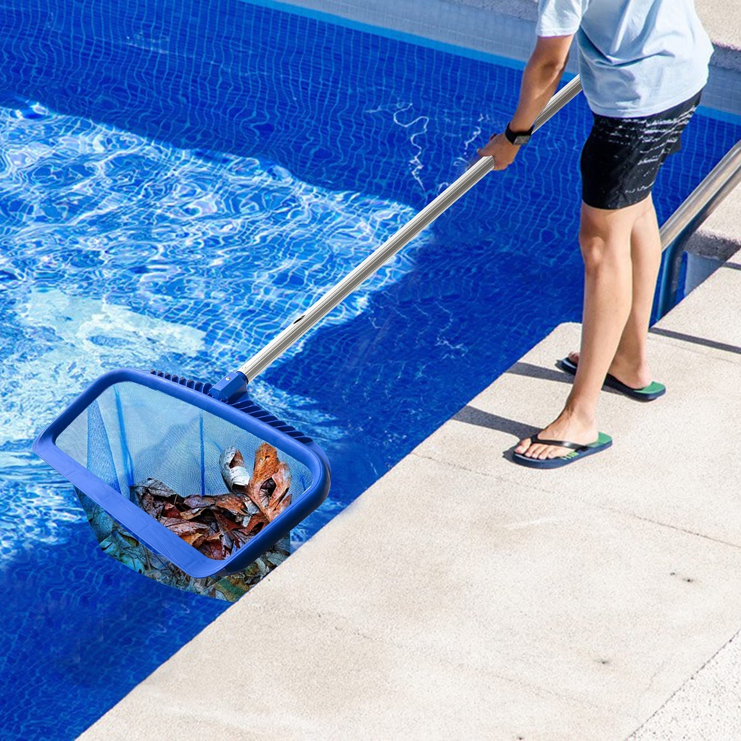 Uoark Pool Skimmer Net, Swimming Pool Leaf Skimmer Net,Heavy Duty 20" Pool Skimmer Net, Heavy Duty Leaf Rake Cleaning Tool, Reinforced Frame Deep Rake Net.