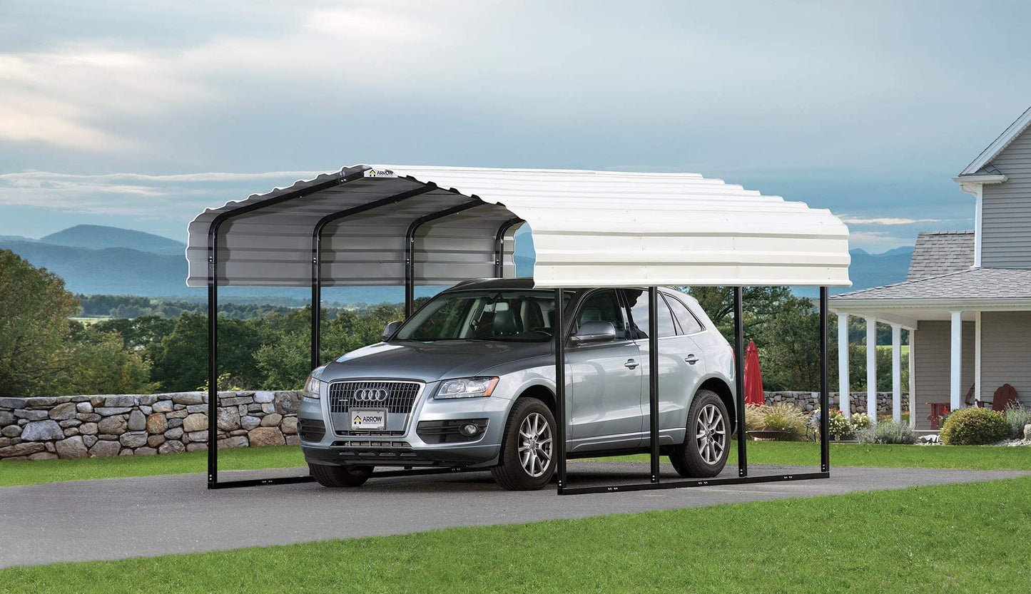 Arrow Shed 10' x 15' x 7' Carport Car Canopy with Galvanized Steel Horizontal Roof, Garage Shelter for Cars and Boats, Eggshell Carport Only 10' x 15' x 7'