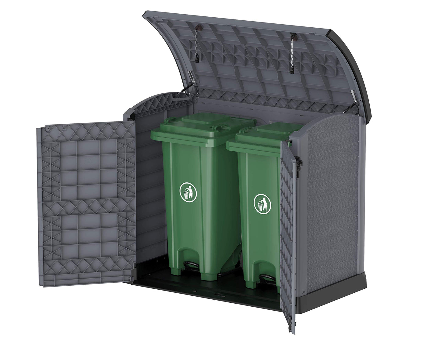 Duramax Cedargrain StoreAway 1200L Plastic Garden Storage Shed/Arc Lid - Outdoor Storage Bike Shed – Durable & Strong Construction– Ideal for Tools, Bikes, BBQs & 2X 240L Bins, 145x85x125 cm, Grey Arc Lid Gray 1200 Litre