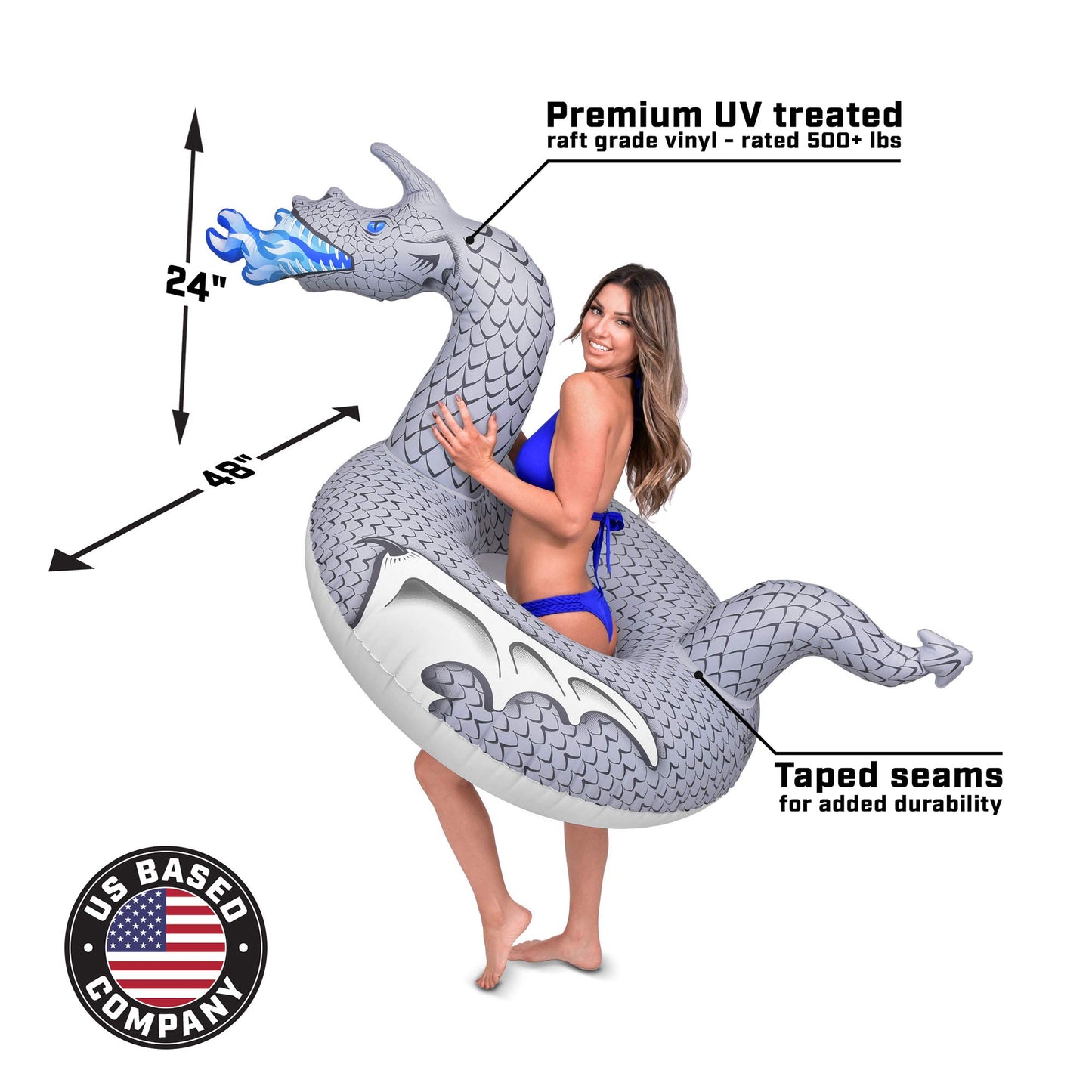 GoFloats Dragon Party Tube Inflatable Rafts - Choose From Fire Dragon and Ice Dragon, Pool Floats for Adults and Kids Ice Dragon Party Tube