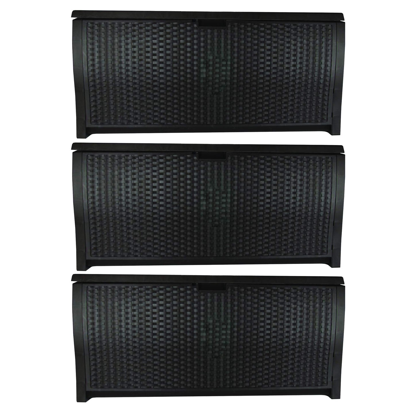 Suncast 99 Gallon Deck Garden Garage Home Wicker Resin Pool Box, Mocha (3 Pack) Deck Box (3 Pack)