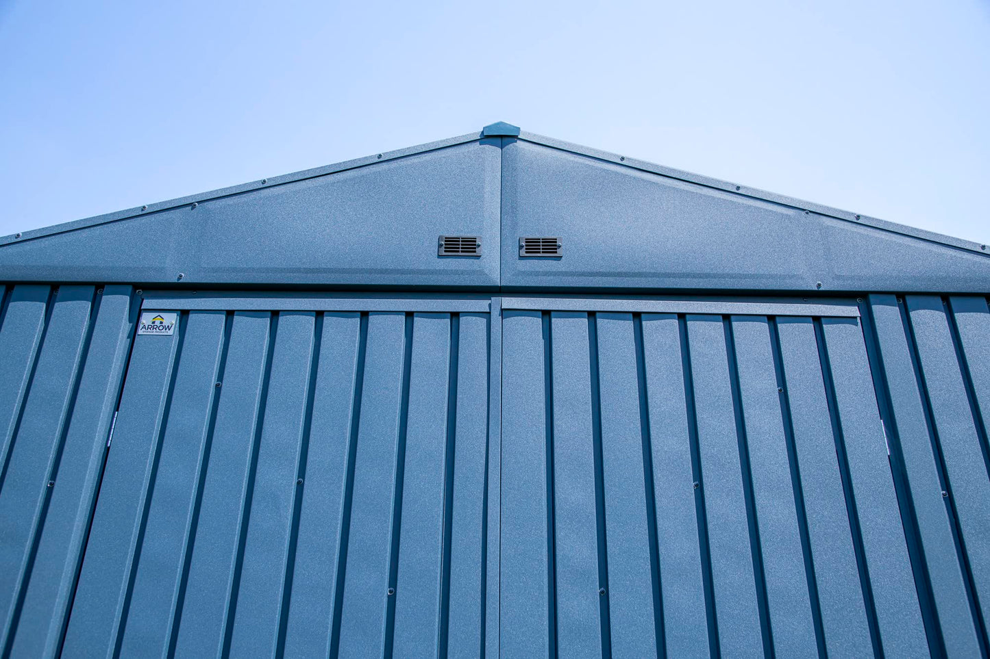 Arrow Shed Elite Hangar de rangement extérieur en acier avec toit à pignon verrouillable, 12' x 16', bleu gris