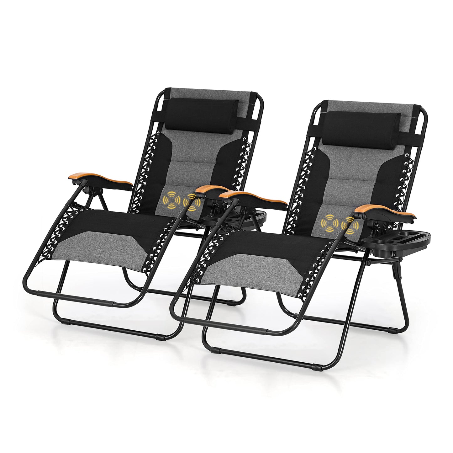 Sophia & William XL Zero Gravity Chair with Massage (2 Pack), Oversize Gravity Recliner Lounge Chair with Free Cup Holder, Supports 400 LBS (Black) 2 Pack Black-massage