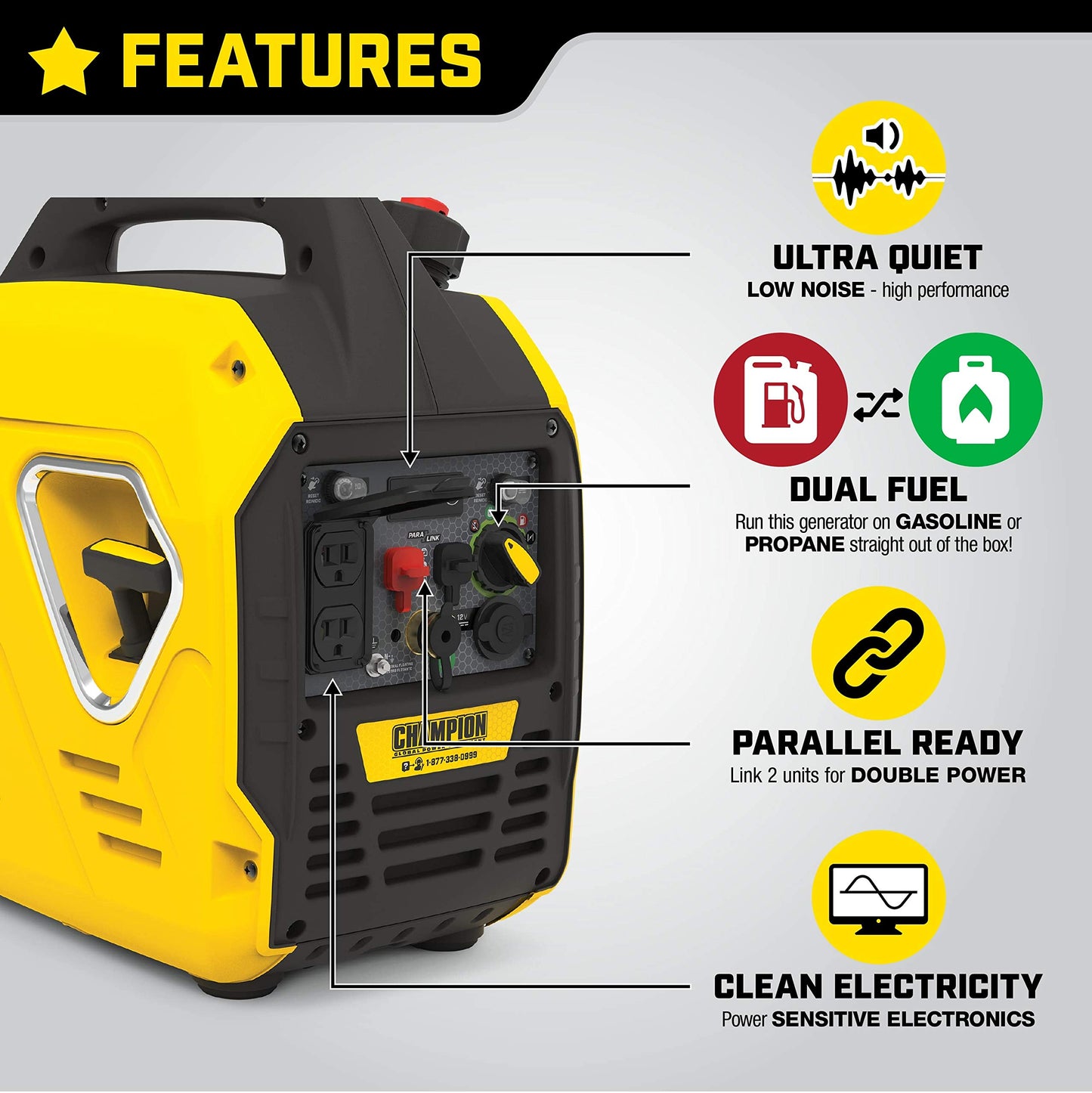 Champion Power Equipment 100900 2000-Watt Dual Fuel Inverter Generator, Ultralight 2000-Watt + Dual Fuel + EZ Start Manual