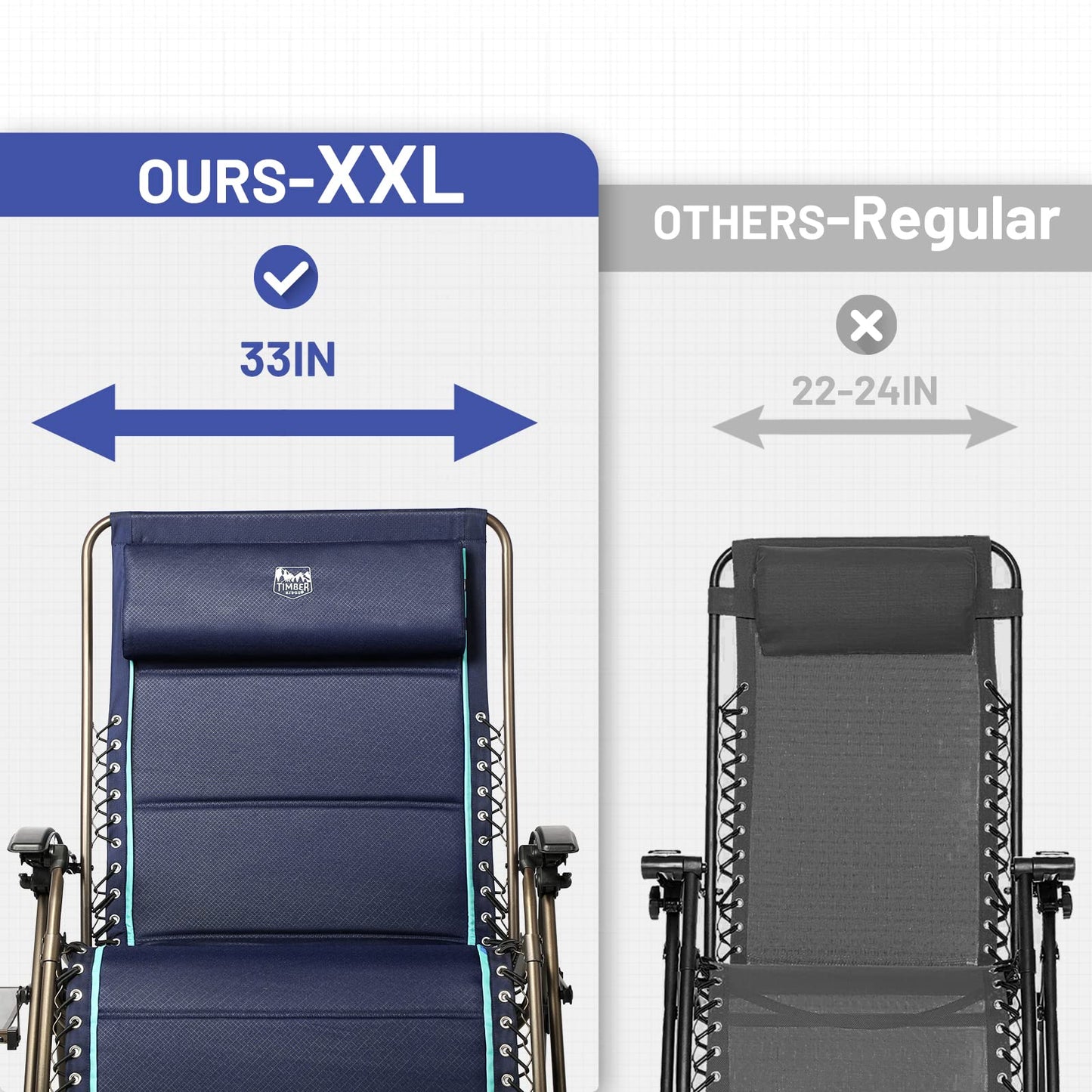 TIMBER RIDGE XXL Oversized Zero Gravity Chair, Full Padded Patio Lounger with Side Table, 33”Wide Reclining Lawn Chair, Support 500lbs(Blue) Blue