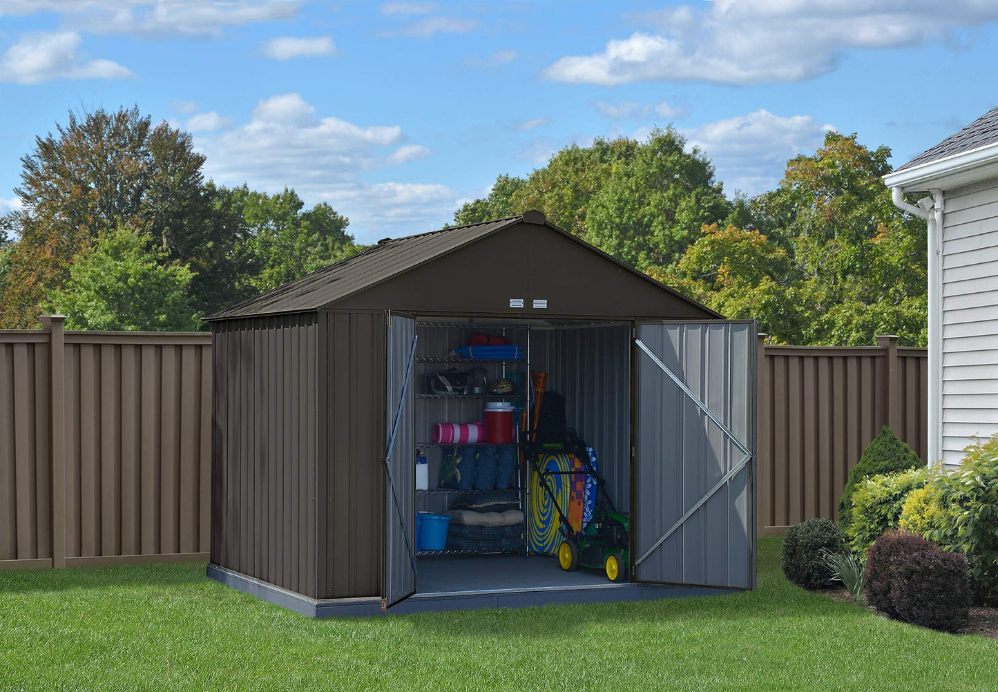 Arrow Hangar de rangement en acier à pignon très haut, 10 pi x 8 pi, EZEE Shed, charbon de bois
