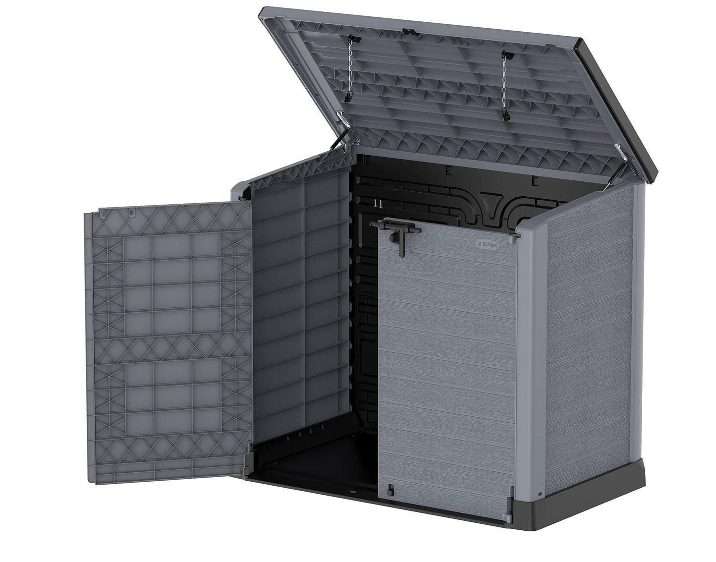 Duramax Cedargrain StoreAway Abri de Jardin en Plastique 1200 L/Couvercle Plat – Abri de Rangement extérieur pour vélo – Construction Durable et Solide – Idéal pour Outils, vélos, BBQ et 2 Poubelles de 240 L, 145 x 85 x 125 cm, Gris