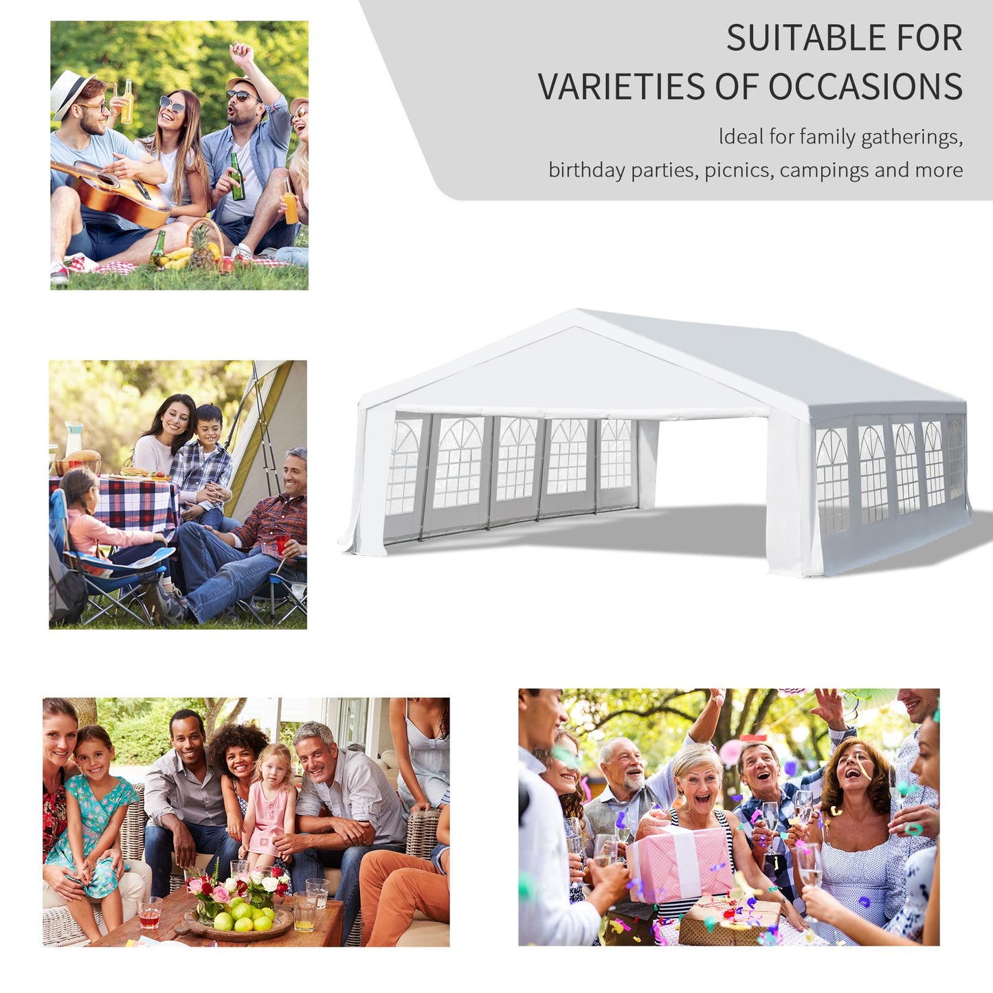 Outsunny 20' x 32' Large Outdoor Carport Canopy Party Tent with Removable Protective Sidewalls & Versatile Uses, White 32' x 20'