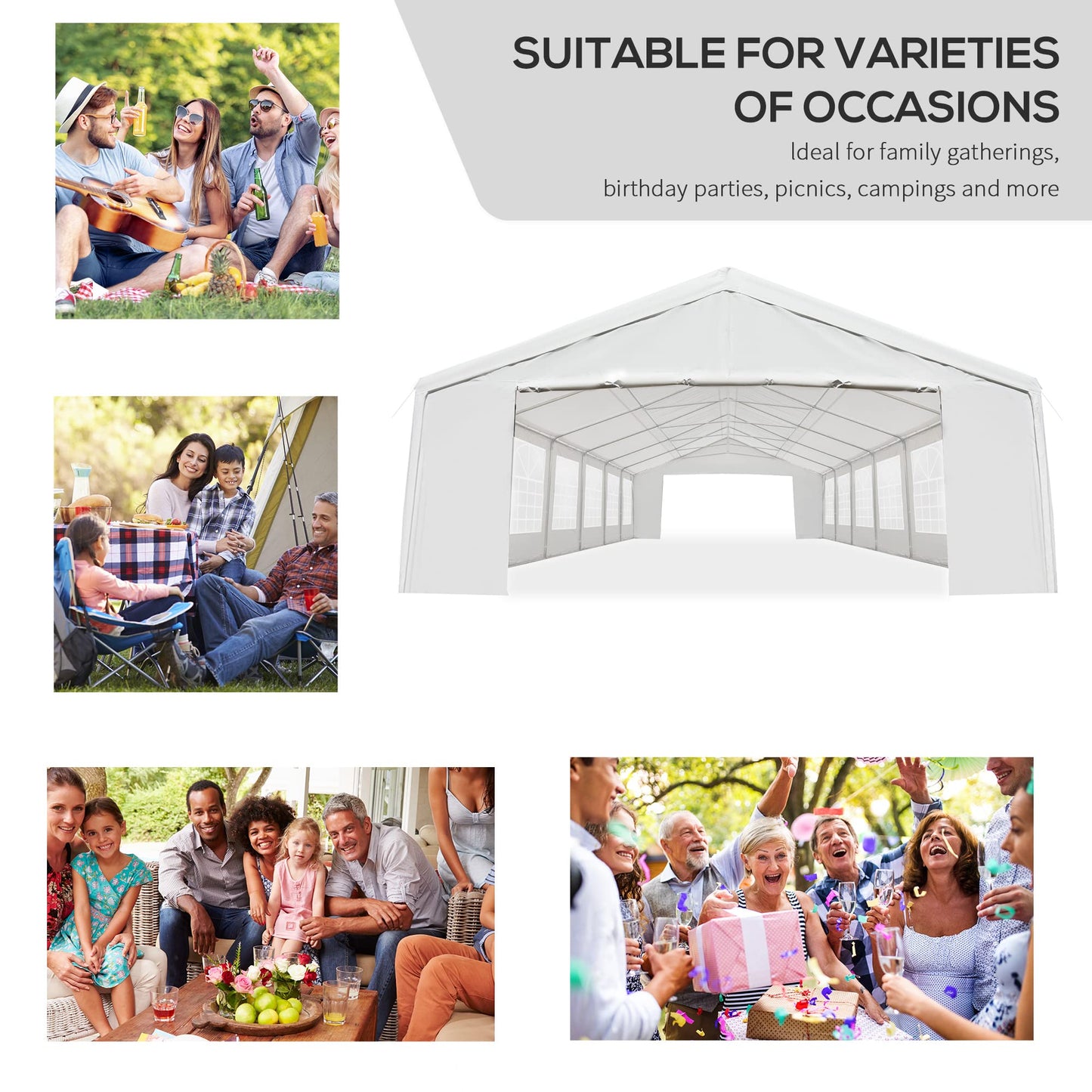 Outsunny 20' x 40' Large Party Tent & Carport with Removable Sidewalls and Double Doors, Heavy Duty Canopy Tent Sun Shade Shelter, for Parties, Wedding, Outdoor Events, BBQ, White 20' x 40'