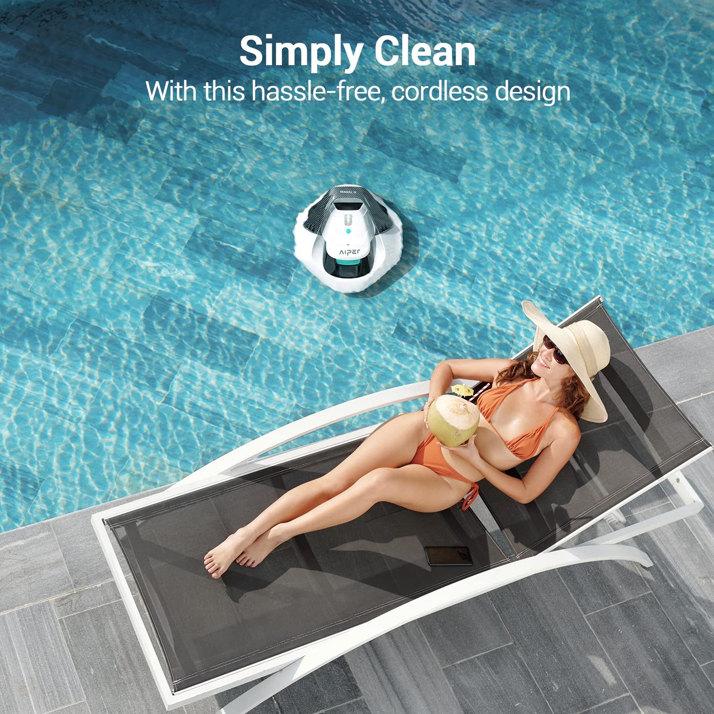 AIPER Cordless Robotic Pool Cleaner, Pool Vacuum with Dual-Drive Motors, Self-Parking Technology, Lightweight, Perfect for Above-Ground/In-Ground Flat Pools up to 40 Feet (Lasts 90 Mins) White