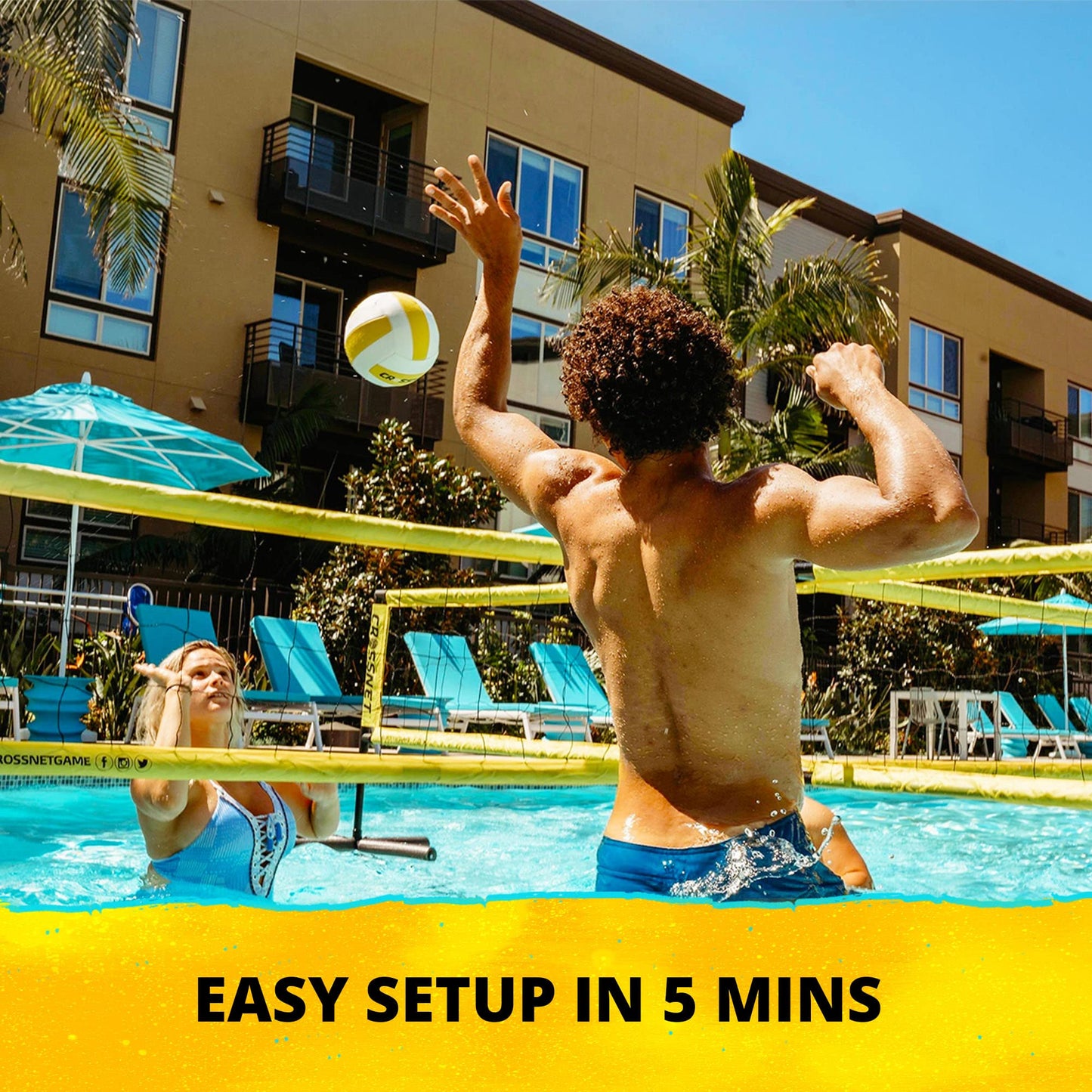 CROSSNET H2O Volleyball Pool Game for Adults and Family - Four Square Net Pool Game - Quick Assemble & Portable - Pool Volleyball Set for Inground Pools - Perfect Pool Toys for All Ages W/Accessories