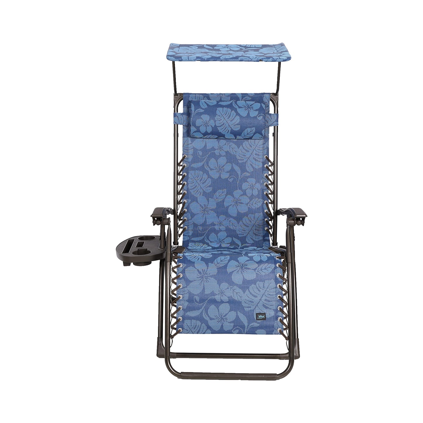 26" Wide Base Model Zero Gravity Chair w/ Canopy, Pillow, & Drink Tray Folding Outdoor Lawn, Deck, Patio Adjustable Lounge Chair, 300lbs. Weather and Rust Resistant, Blue Flower Single Pack 26-Inch