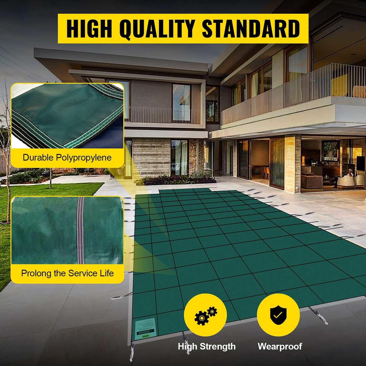 Happybuy Inground Pool Safety Cover, 16 x 32 ft Rectangular Winter Pool Cover with Left Step, Triple Stitched, High Strength Mesh PP Material, Good Rain Permeability, Installation Hardware Included 16 x 32 ft with 4x8ft Left Step