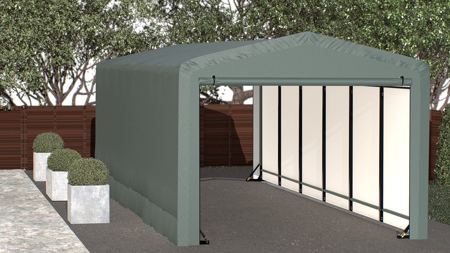 ShelterLogic ShelterTube Abri de garage et de stockage, 10' x 27' x 8', cadre en acier robuste, boîtier résistant au vent et à la neige, vert 10' x 27' x 8'