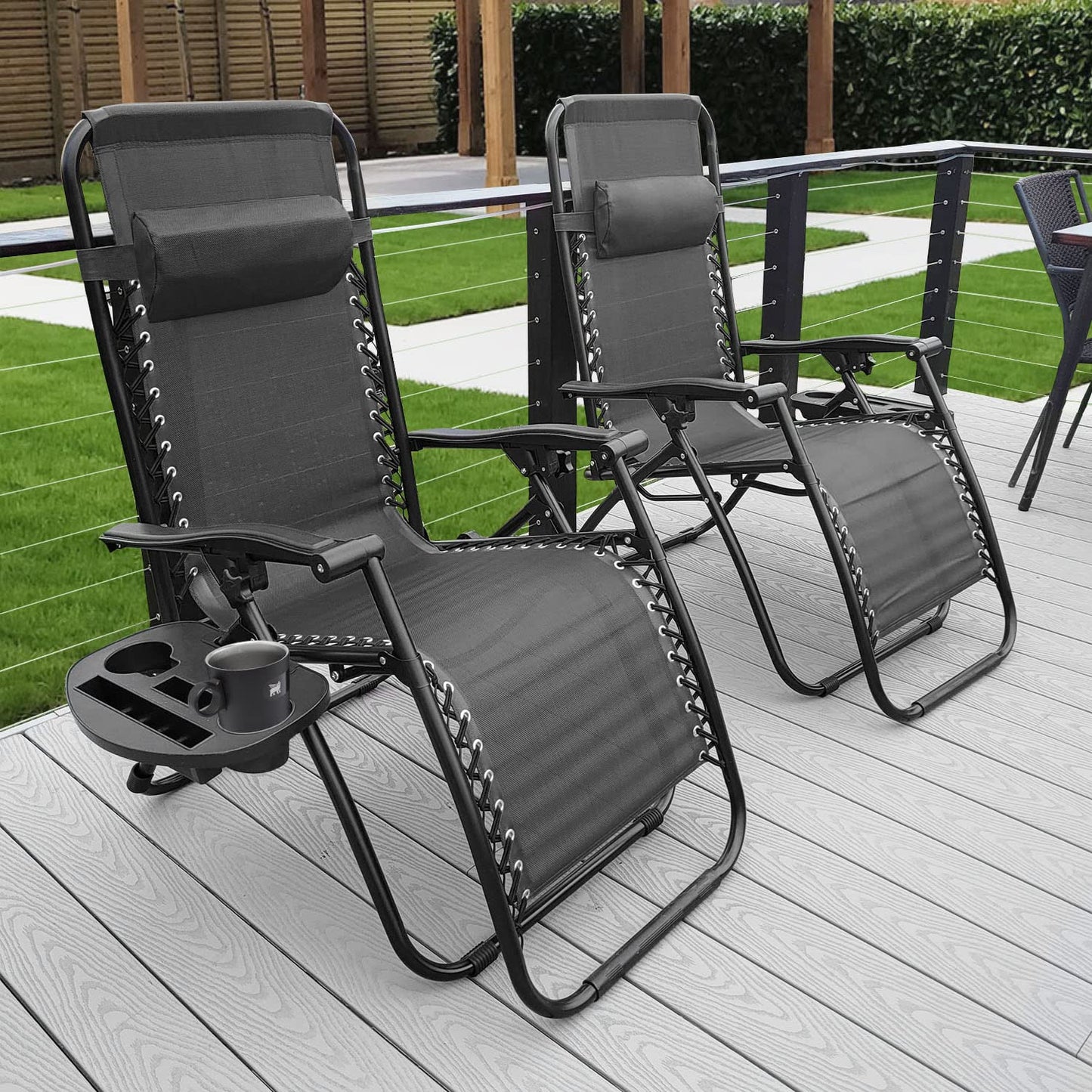 FDW Patio Chair Outdoor Furniture Zero Gravity Chair Patio Lounge Camping Chair Set of 2 Recliner Adjustable Folding for Pool Side Camping Yard Beach Black