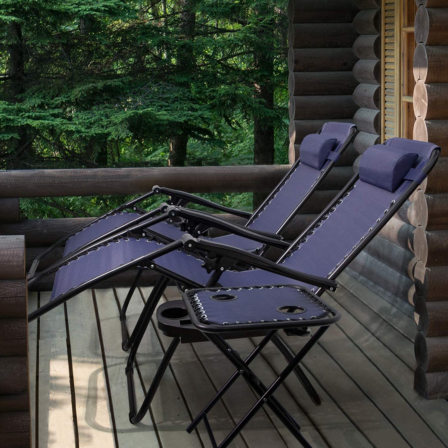 Flamaker Zero Gravity Chairs Outdoor Folding Recliners Adjustable Lawn Patio Lounge Chair with Side Table and Cup Holders for Poolside, Yard and Camping (Blue) Blue