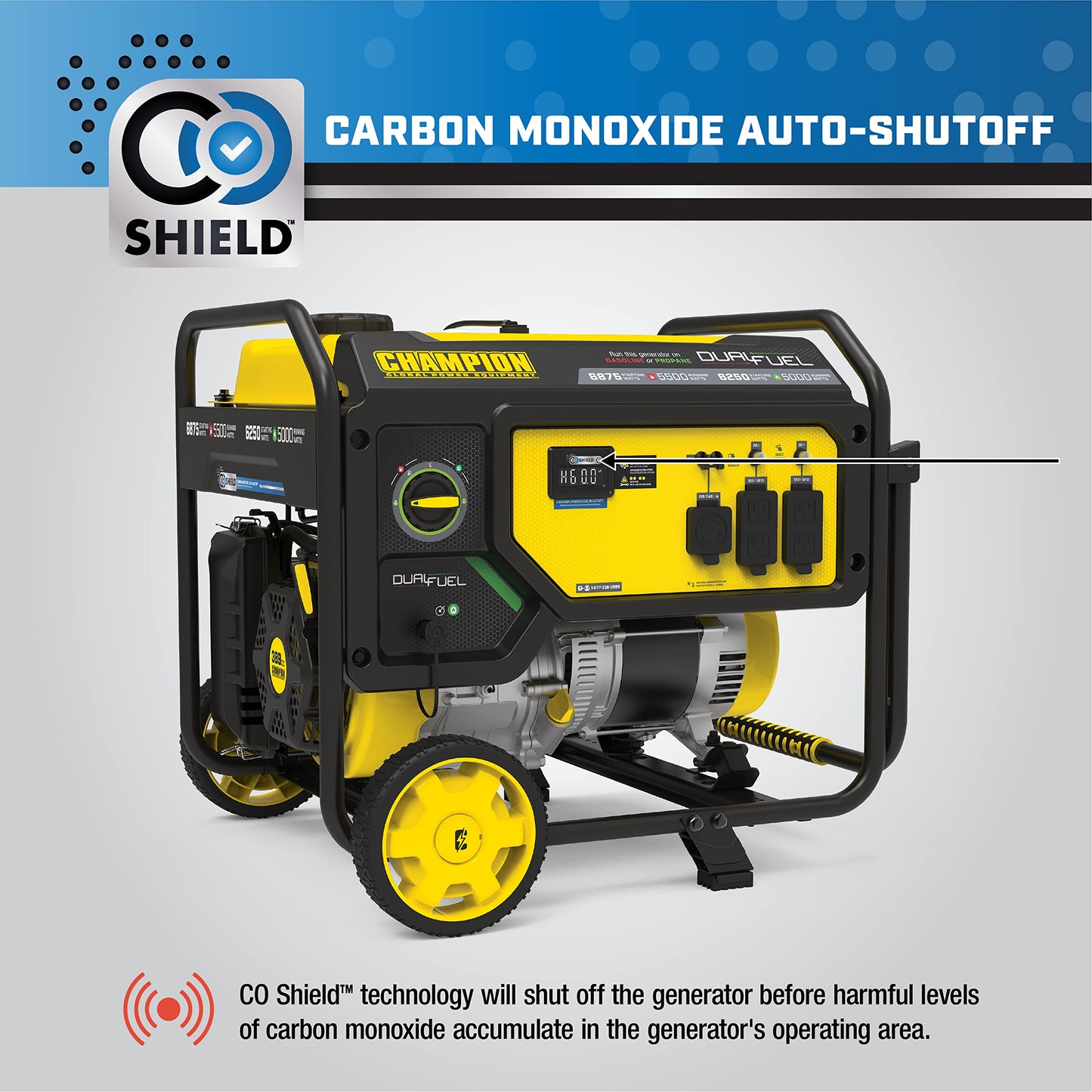 Champion Power Equipment 201085 6875/5500-Watt Dual Fuel Portable Generator, CO Shield 5500-Watt + Dual Fuel + Manual Start + CO Shield