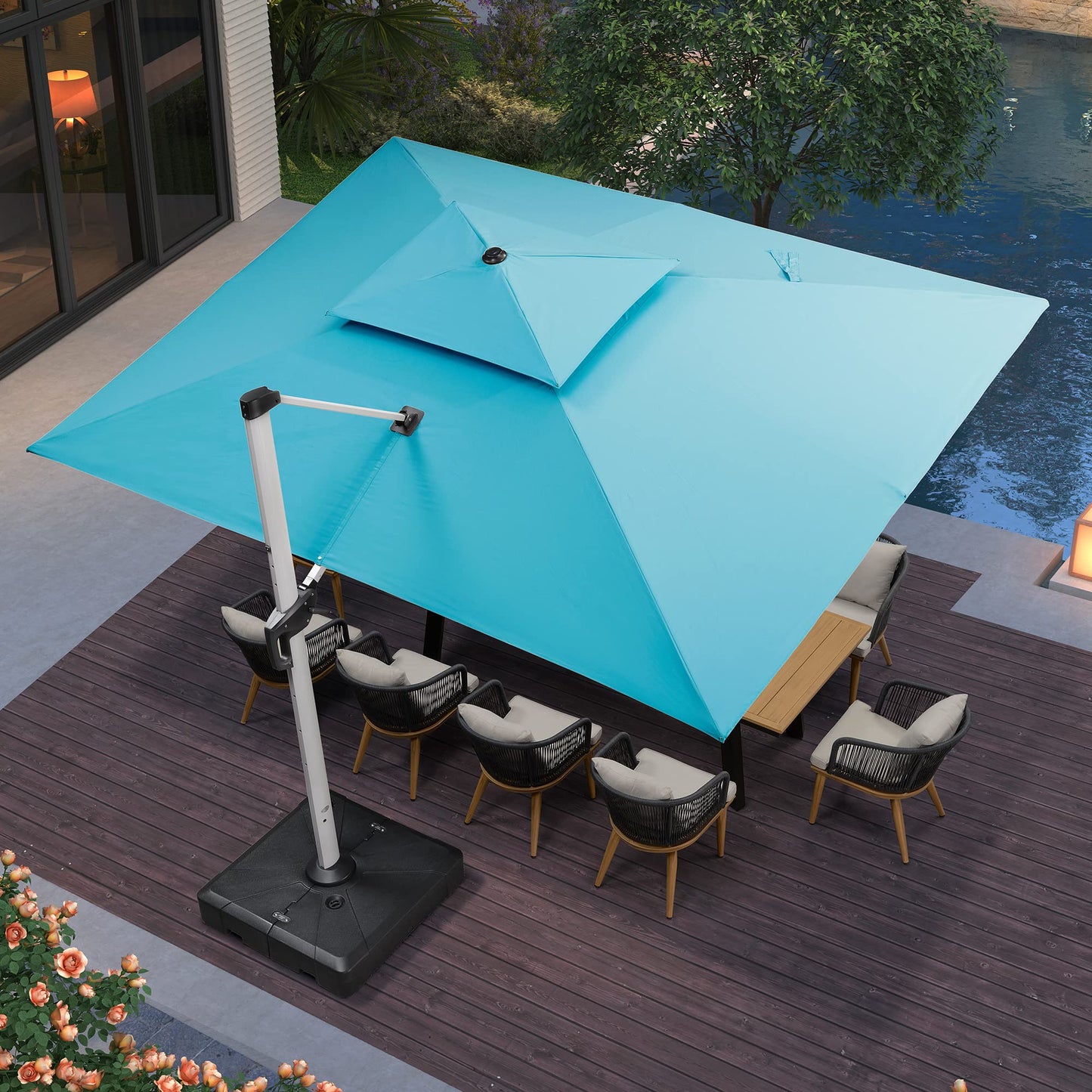 Patio Umbrella Outdoor Rectangle 10' X 13' Turquoise Blue
