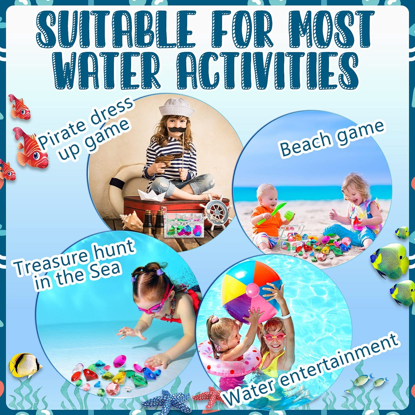 24 Pieces Diving Gem Pool Toys Colorful Summer Swimming Gem Diving Toys with 2 Treasure Pirate Boxes Summer Underwater Swimming Toy Set for Parties Birthday, Wedding Decoration Gems (Classic Style) Classic Style