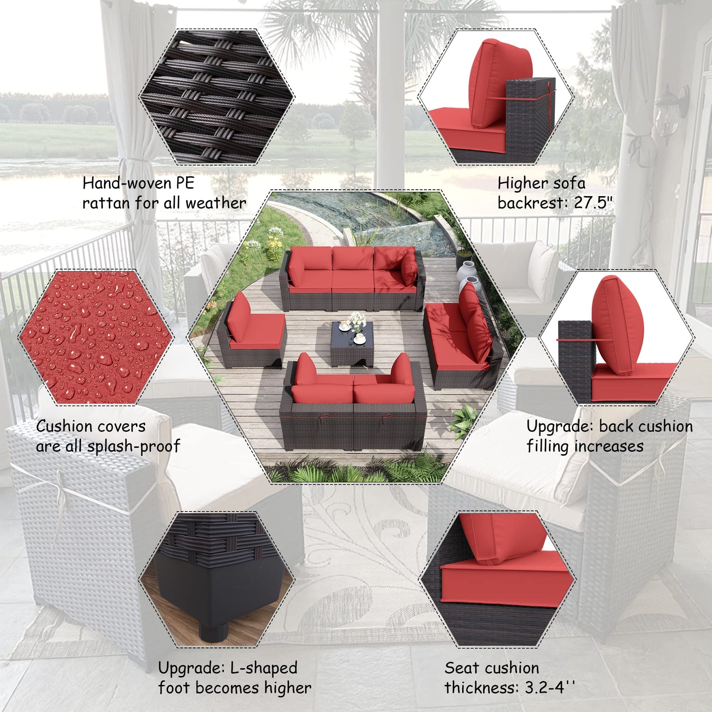 ALAULM 9 Pieces Sectional Sofa Sets Outdoor Patio Furniture