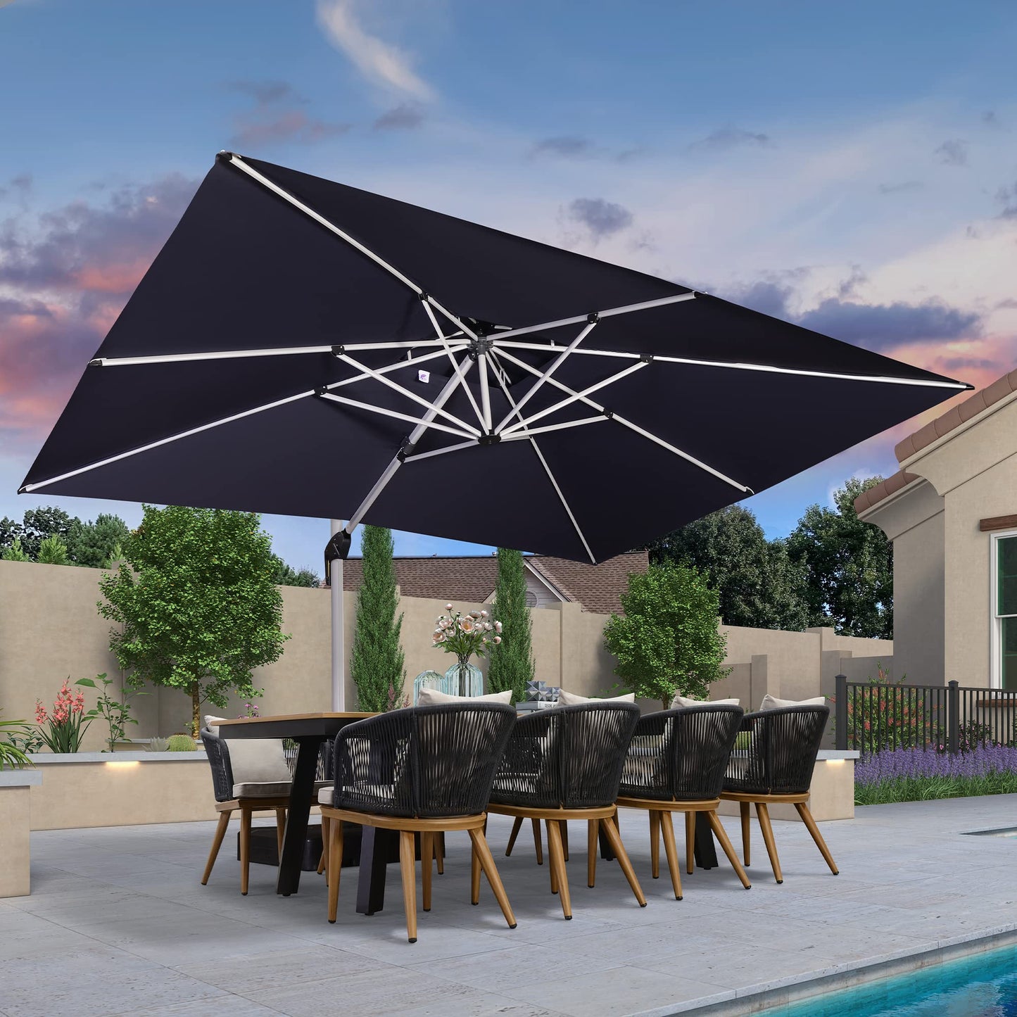 Patio Umbrella Outdoor Rectangle 10' X 13' Navy Blue
