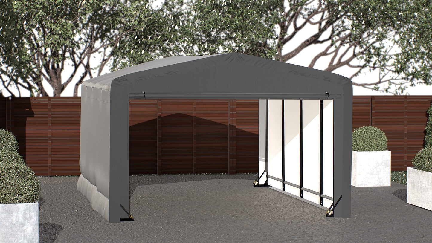 ShelterLogic ShelterTube Garage & Storage Shelter, 12' x 18' x 8' Heavy-Duty Steel Frame Wind and Snow-Load Rated Enclosure, Gray 12' x 18' x 8'