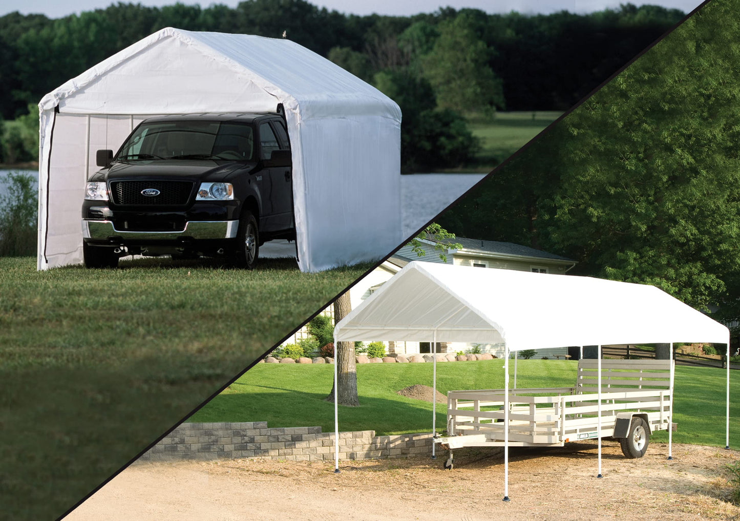ShelterLogic 10' x 20' MaxAP Large Portable Garage 2in1 Kit Heavy-Duty Steel Frame Outdoor Canopy, Gazebo, or Carport Tent with Enclosure for Car, SUV, Truck, Boat, Tractor, White Canopy + Enclosure