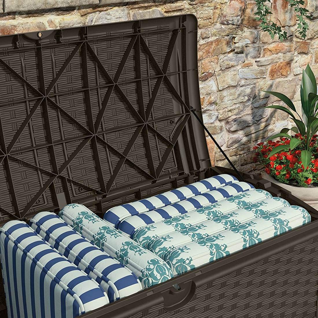 Suncast 72 Gallon Resin Wicker Outdoor Patio Storage Deck Box, Brown (4 Pack) 72 gallon - 4 Pack