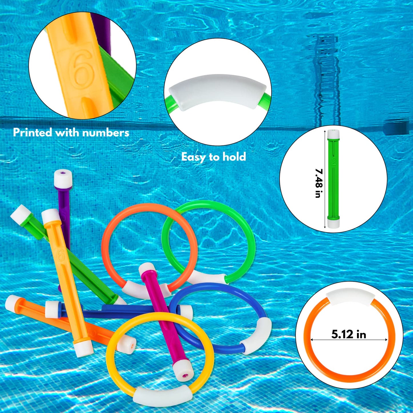 Underwater Pool Toys, Training Pool Diving Rings Swim Toys Dive Rings Diving Toys Gift Set Kids Pool Toys for Fun Water Toys Games