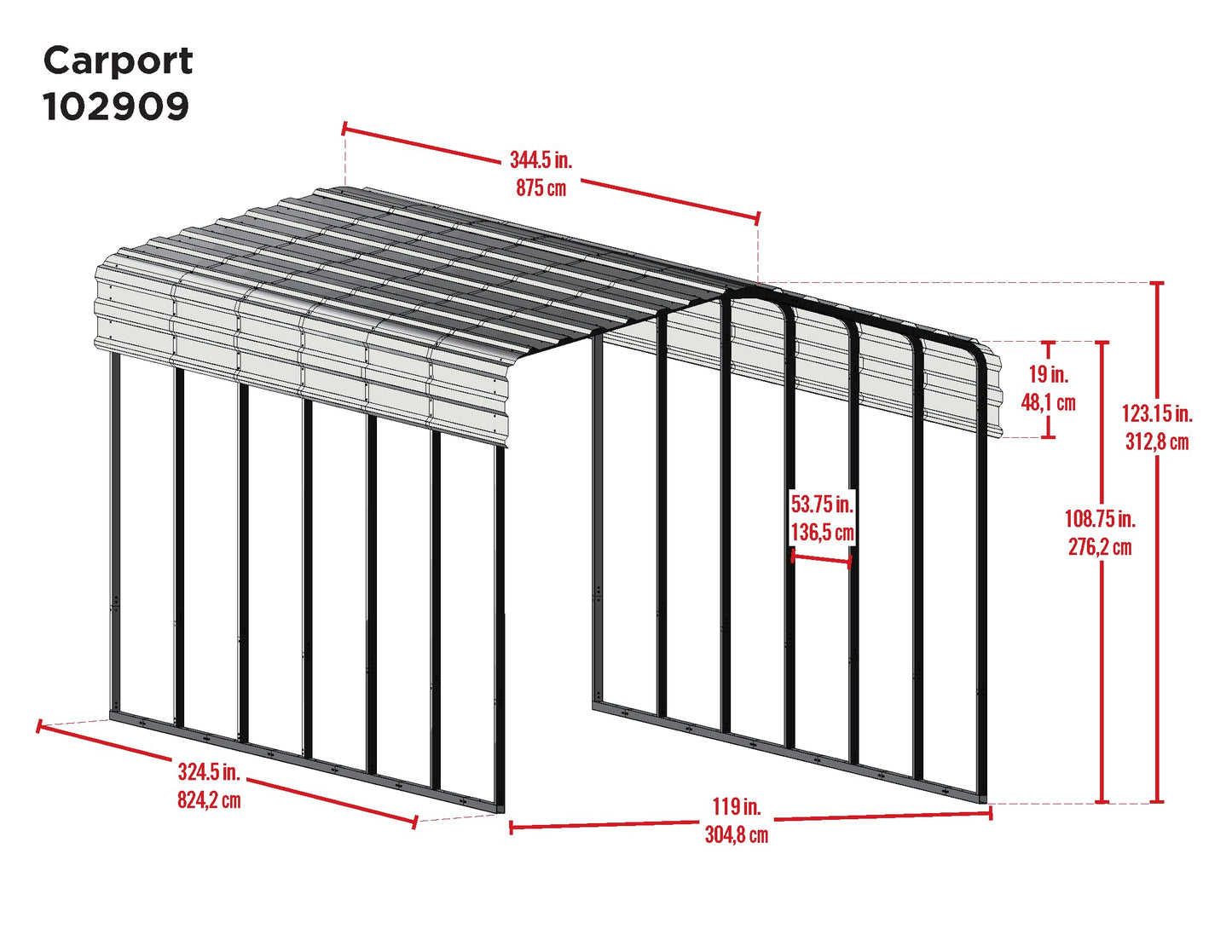 Arrow Carport, 10 ft. x 29 ft. x 9 ft. Eggshell 10' x 29' x 9'