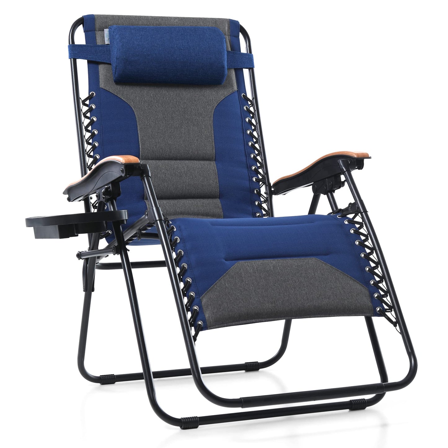 PHI VILLA Oversize XL Padded Zero Gravity Lounge Chair Wide Armrest Adjustable Recliner with Cup Holder, Support 400 LBS (Thumb Blue) Thumb Blue-oversized 1-Pack