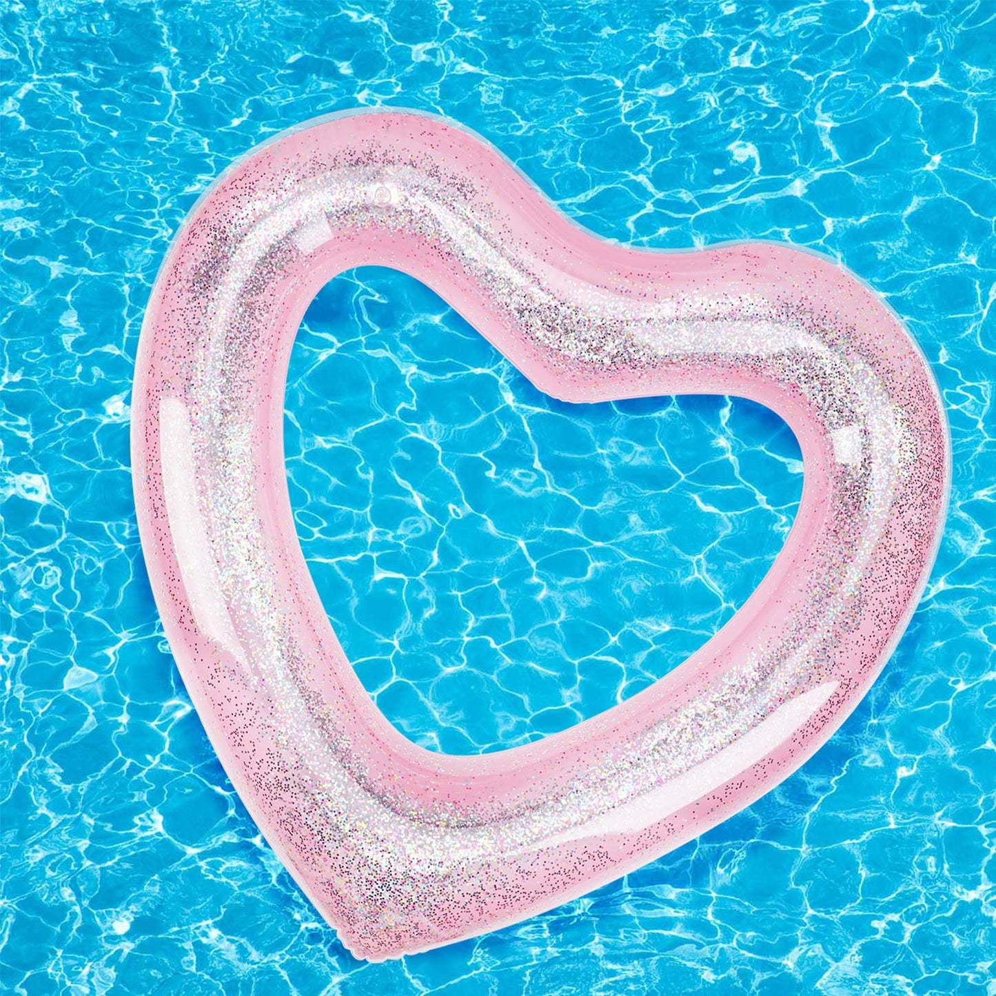 MoKo Inflatable Pool Float for Kids Adults, Clearance Heart Shaped Swim Ring 120cm Diameter Summer Swimming Tube Water Fun Beach Party Pool Toys Swimming Circle Glitter Pink