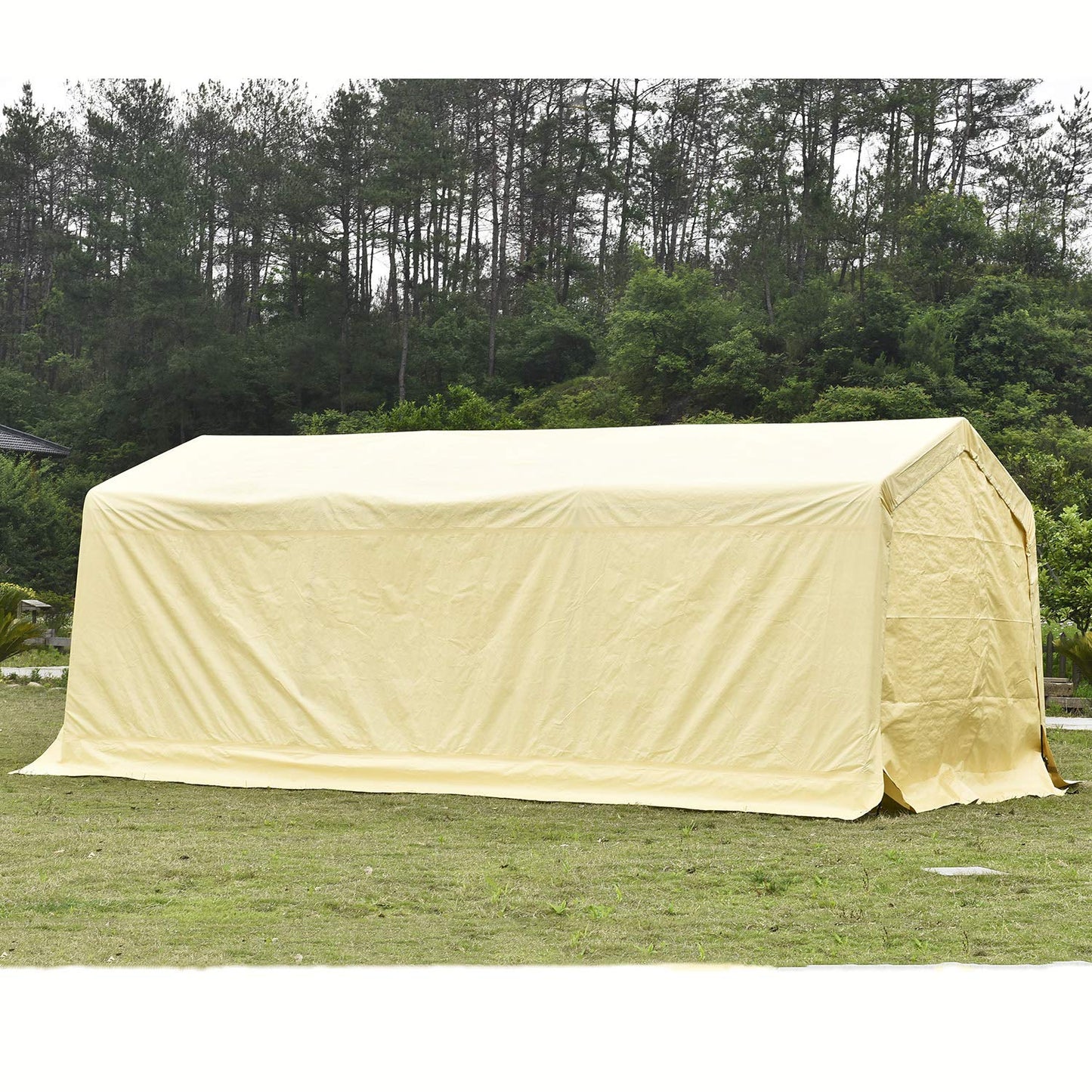 Wonline Carport Auto Shelter 10x20x8ft Portable Outdoor Car Garage Storage Shed Canopy for Cars Sand Beige square
