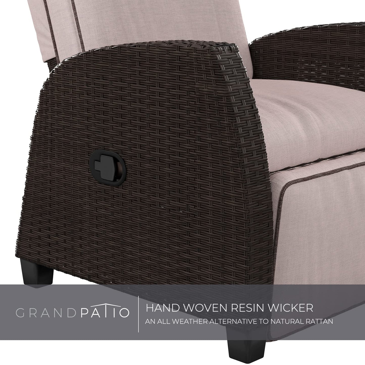 Grand patio Indoor & Outdoor Moor Recliner PE Wicker with Flip Table Push Back Reclining Lounge Chair, Flax Beige 1 PCS