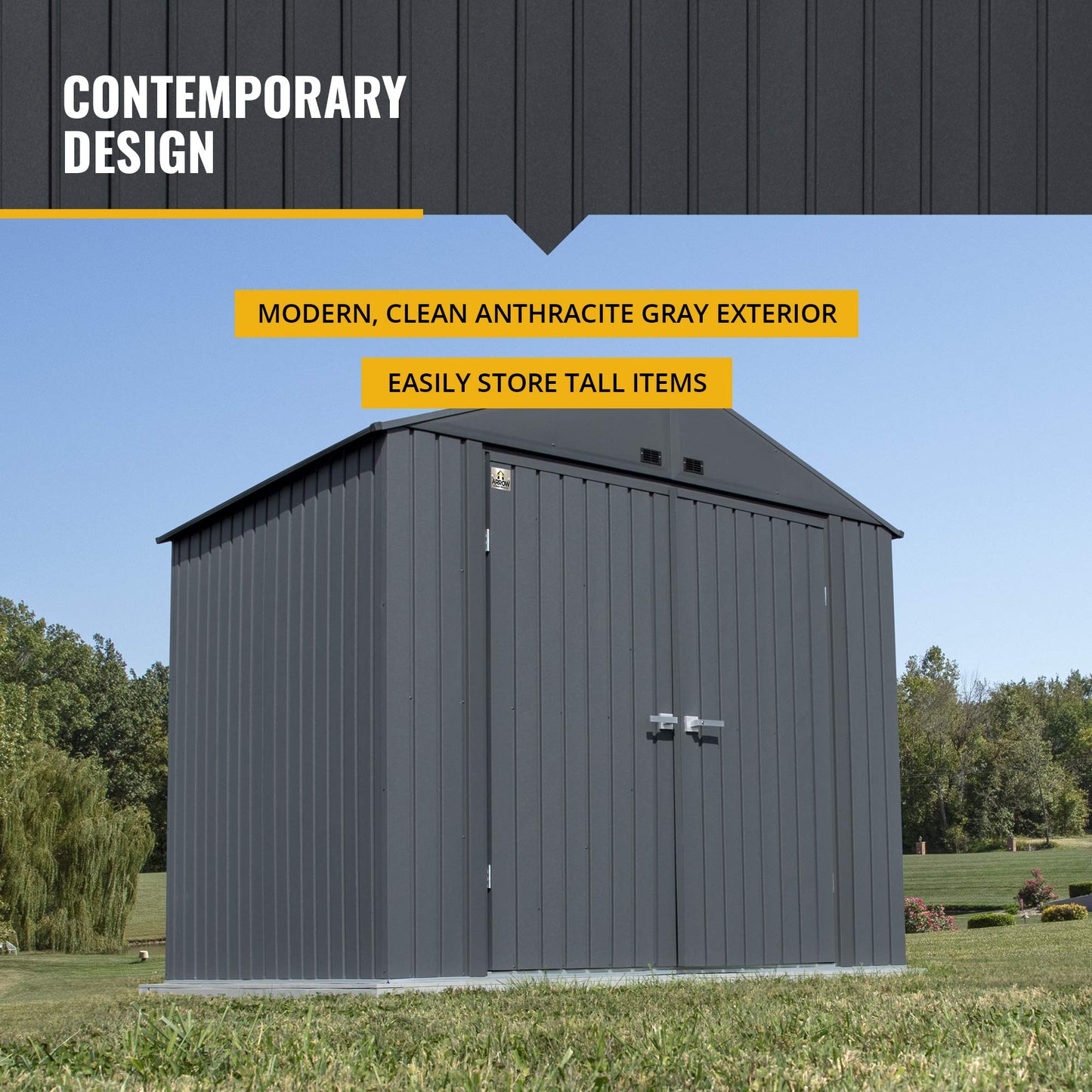 Arrow 8' x 6' Elite Steel Storage Shed with High Gable and Lockable Doors Storage Building - Anthracite