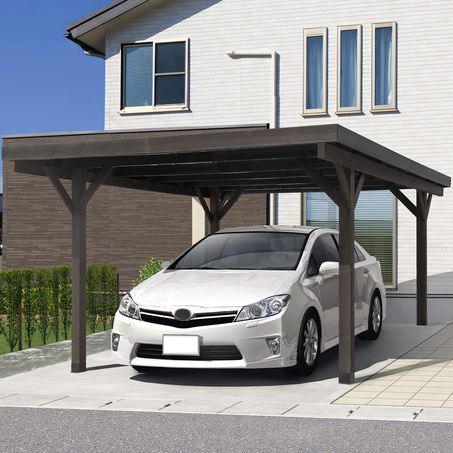 U-MAX 17x12ft Wooden Carport Garage Outdoor Gazebo Wooden Pergola for Backyard, Coffee